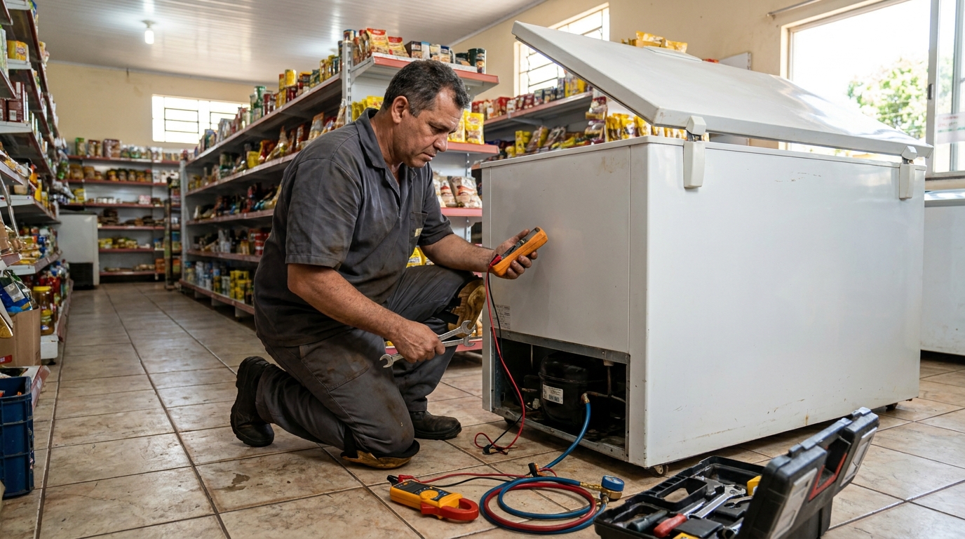 Substituição de termostato de freezer em visita técnica em Jaboatão dos Guararapes‑PE